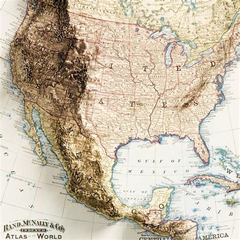 América Del Norte Mapa Topográfico Antiguo C 1892 Mapa En Etsy España