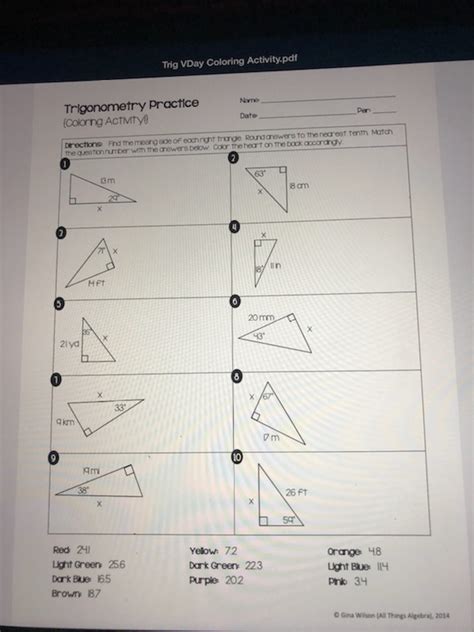 Unit 8 right triangles and trigonometry key. trigonometry practice coloring activity answers ...