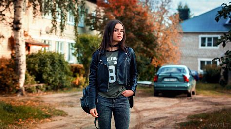 Wallpaper Aleksandr Suhar Model Brunette Looking At Viewer Portrait Leather Jackets