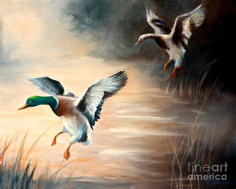Landing Ducks At Clear Lake State Park Painting By Gail Salitui