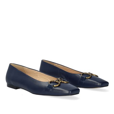 Square Toe Ballerina Flats In Navy Leather Women Flat Shoes