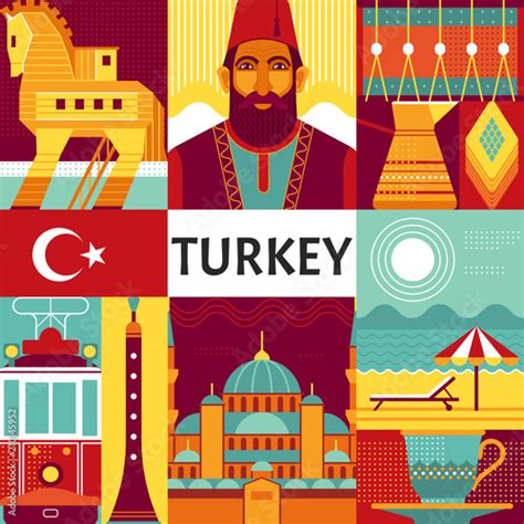 Turkey Travel Poster Concept Vector Illustration With Turkish Culture