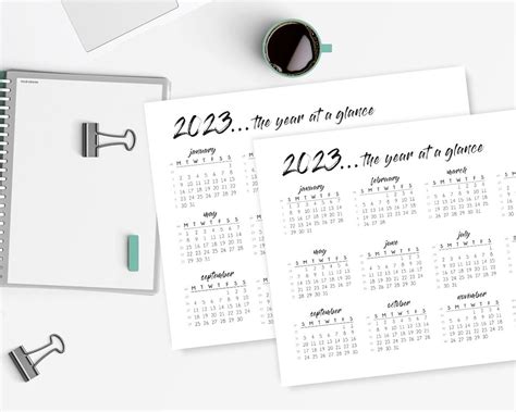 2023 Yearly Calendar Printable Monday Start And Sunday Start Etsy Uk