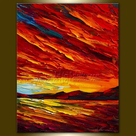 Original Textured Palette Knife Sunset Seascape Painting Oil