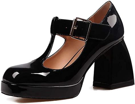 Platform Mary Jane Womens Patent Leather Classic T Strap Chunky Block