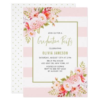 What a feeling of excitement and accomplishment a graduation brings! Pink Stripes Floral Graduation Party Invitation | Zazzle.com | Floral baby shower invitations ...