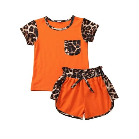 Wayren Usa Kid Baby Girls Summer Shorts Set Leopard T Shirt Top