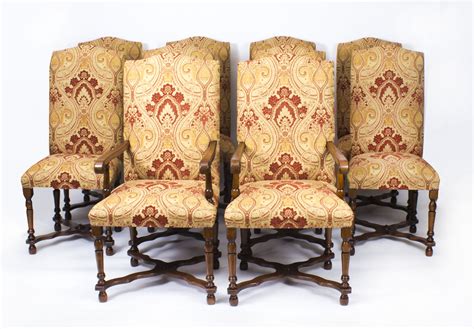 None of the fabric seen on these. Vintage Set 10 Upholstered High Back Dining Chairs 20thC
