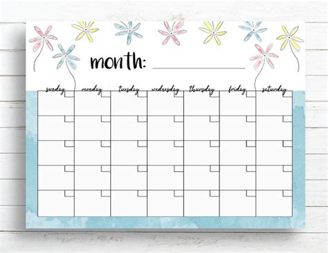 Calendario Mensual En Blanco Calendario Flores Agenda Etsy