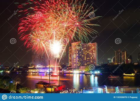 Fireworks Show In Celebrate On Festival Day At Chao Phraya