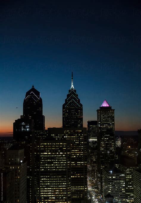 Philadelphia Skyline At Night As Seen From Nearby Building By Stocksy