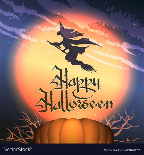 Happy Halloween Poster With Pumpkin And Flying Vector Image