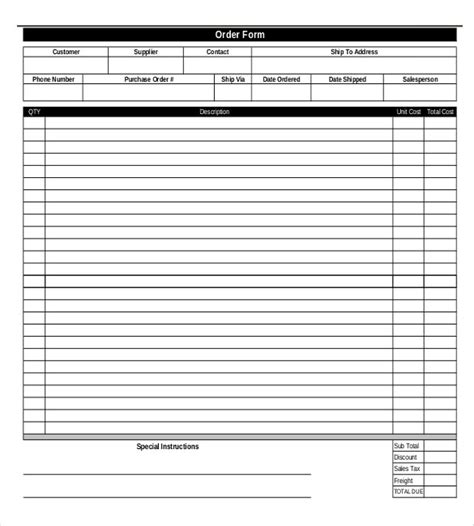 blank order form templates   excel