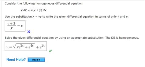 solved consider the following homogeneous differential equation y dx 2 x y dy use the