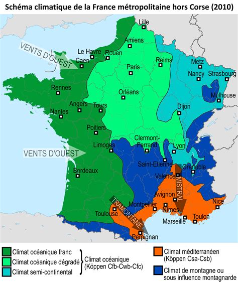 The climate in france varies with the region. Metropolitan France's climate map | Carte de france région ...