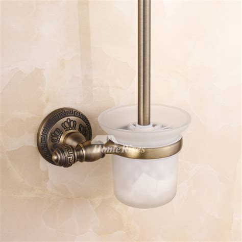 Vintage Classical Elegance Glass Wall Mounted Brass Toilet Brush Holder