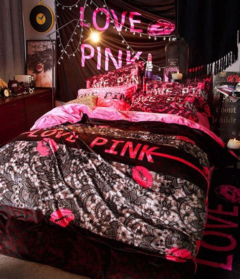 Victoria S Secret Velvet Warm Pink Printing Bedding Set Mh