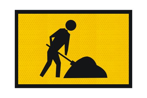 T1 224a Workman Ahead Sign Symbolic Worker Boxed Edge Sign