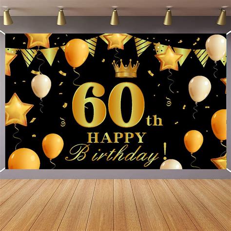 Buy 60th Birthday Backdrop 60 Years Old Happy Birthday Banner Black