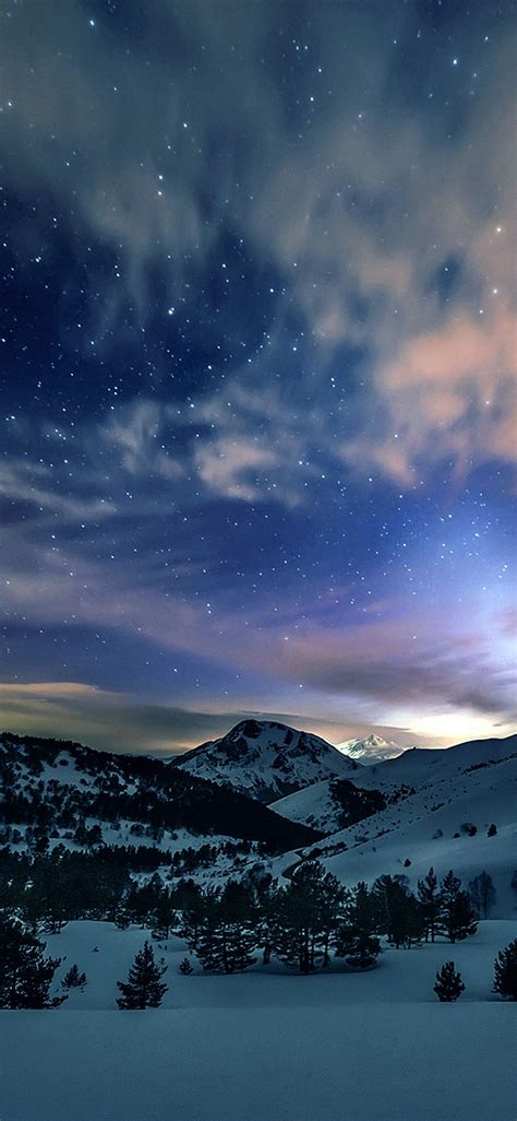 Aurora Star Sky Snow Mountain Winter Nature Iphone X Wallpaper Ipad Air