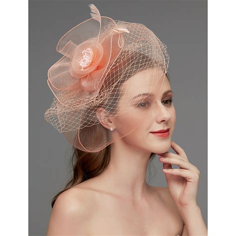 Net Fascinators Headdress Headpiece With Feather Flower Trim 1