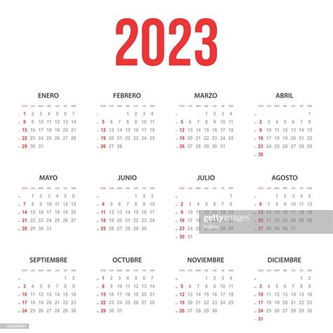 Calendario Español 2023 Ilustración De Stock Getty Images