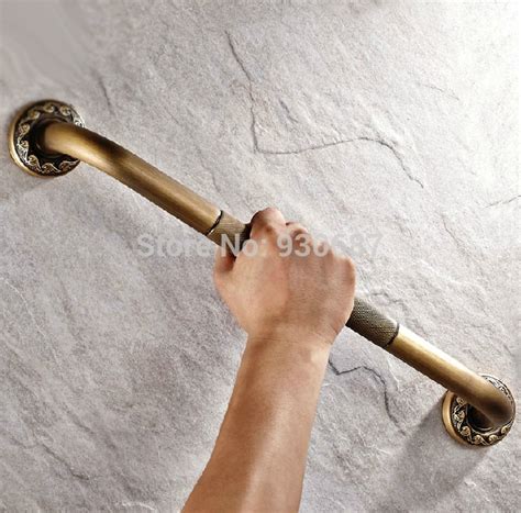 Retro Antique Brass Flower Carving Bathtub Safety Grab Arm Wall Mounted