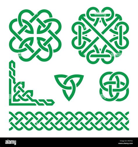 Celtic Knots Green Patterns Vector Set Of Traditional Celtic Symbols