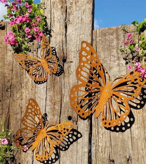 Wall Butterflies Set Of 3 Weathered Garden Art Butterfly Wall