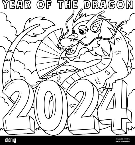 Year Of The Dragon 2024 Coloring Page For Kids Stock Vector Image And Art