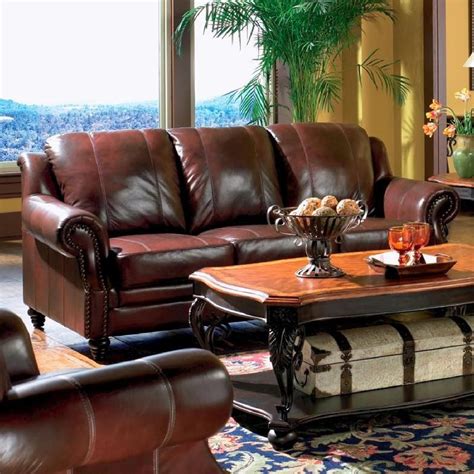 Traditional Leather Sofa With Nailhead Trim Baci Living Room