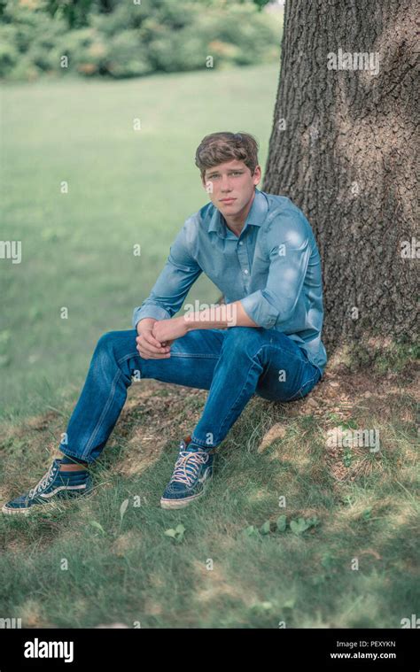 Wholesome Teenage Boy Outdoors Stock Photo Alamy