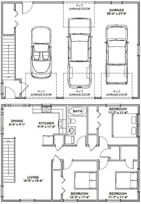 4 car, 3 car), # of stories (e.g. 40x28 3-Car Garage -- #40X28G10I -- 1,136 sq ft - Excellent Floor Plans | Garage floor plans ...