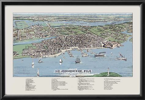 St Augustine Fl 1885 Color Vintage City Maps Restored Views