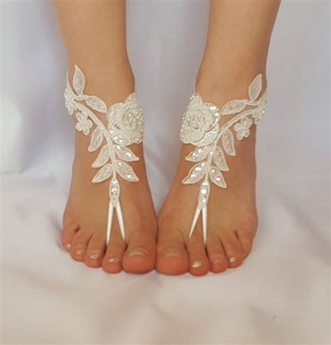 ivory beaded scaly beach wedding barefoot sandals free ship sexy feet shoes anklet bellydance