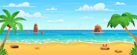 Dibujos Animados Playa De Verano Ilustración del Vector Ilustración de cielo marina