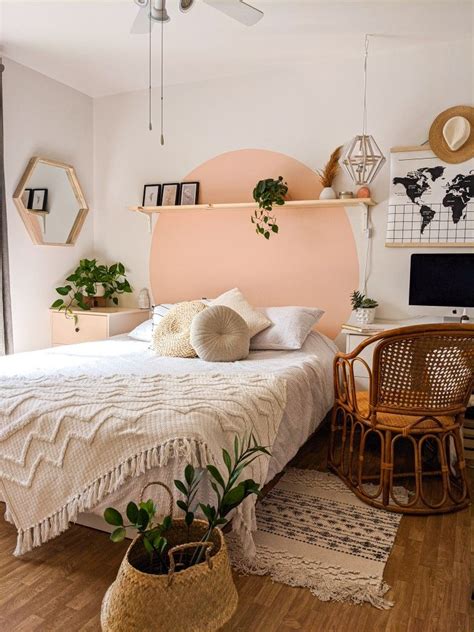 boho bedroom inspo pink tones ratan color zoning headboard home decor bedroom