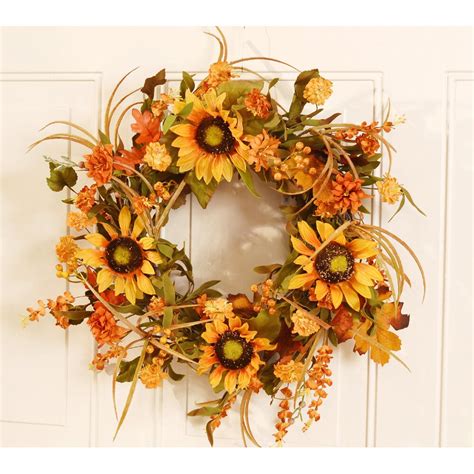 Decorate your home with honey bee and sunflower mason jar. Floral Home Decor 19" Fall Sunflower Wreath & Reviews ...