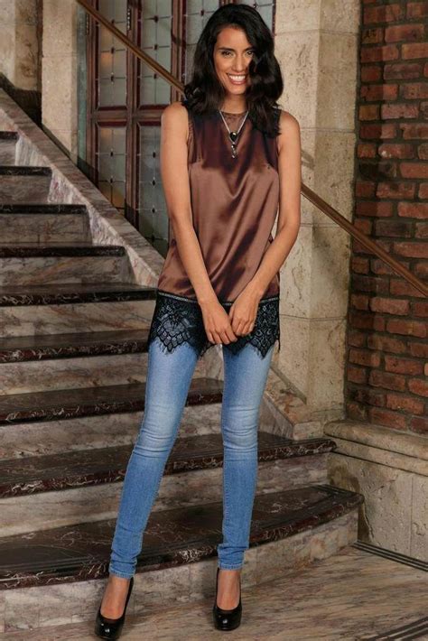Chocolate Brown Sleeveless Dressy Evening Summer Top With Lace Women