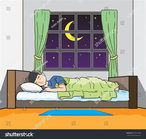 Boy Sleeping Bedroom Night Stock Vector Royalty Free 678723238