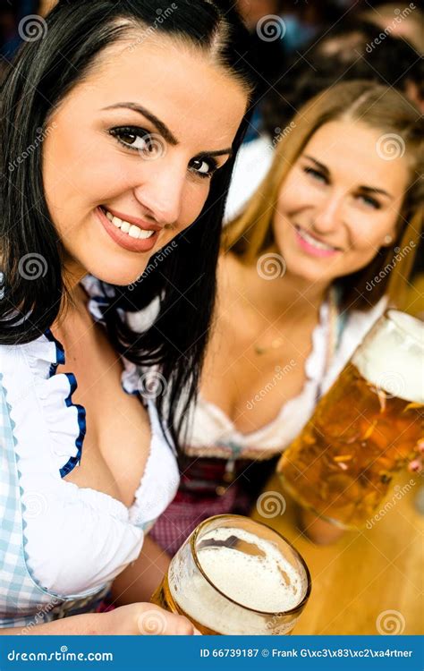 Girls Drinking Beer At Oktoberfest Stock Image Image Of Festival Group 66739187