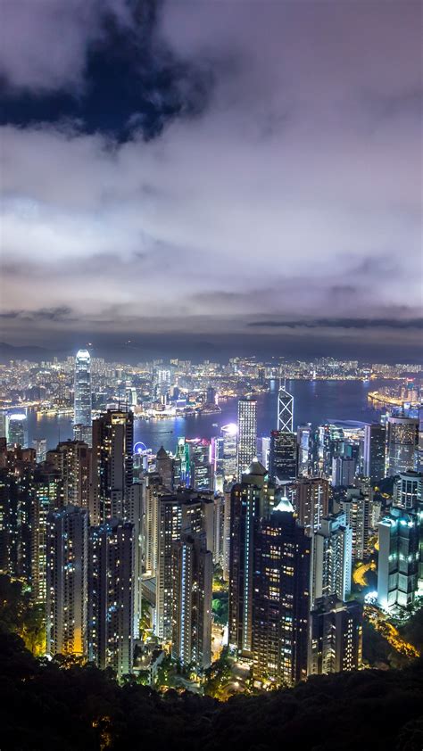 Hong Kong City Wallpaper 4k Skyline River Night Time Skyscrapers