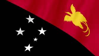 The upper triangle is red with a soaring yellow bird of paradise centred; Papua New Guinea - Healthy Newborn Network
