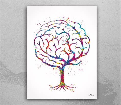 Brain Tree Anatomy Watercolor Print Medical Art Science Art Etsy