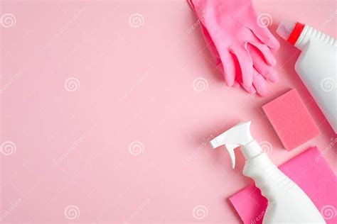 Cleaning Supplies On Pink Background House Cleaning Service And