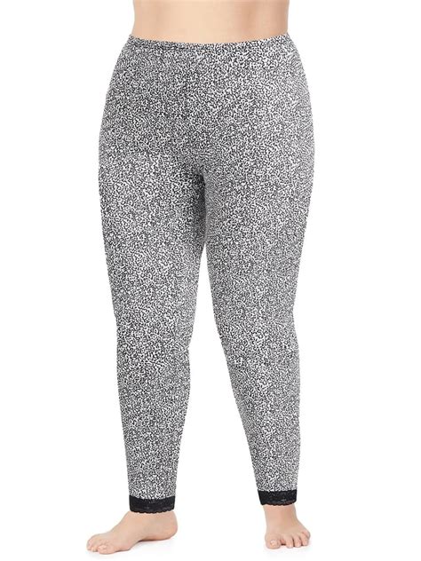 Cuddl Duds Womens Softwear Lace Edge Legging Plus Size Cheetah 1x