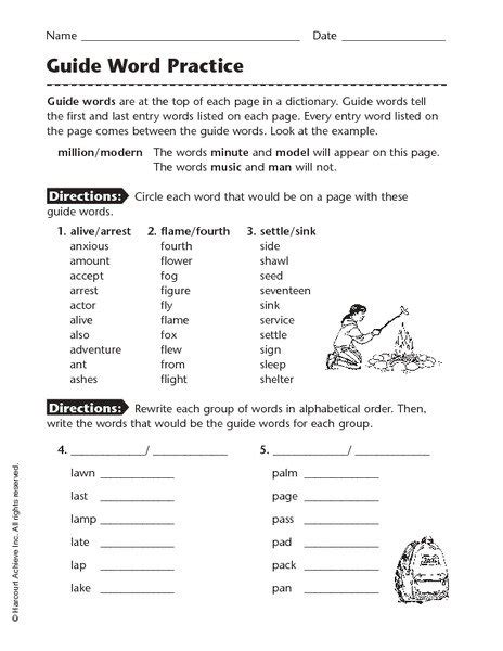 Dictionary Guide Words Worksheets