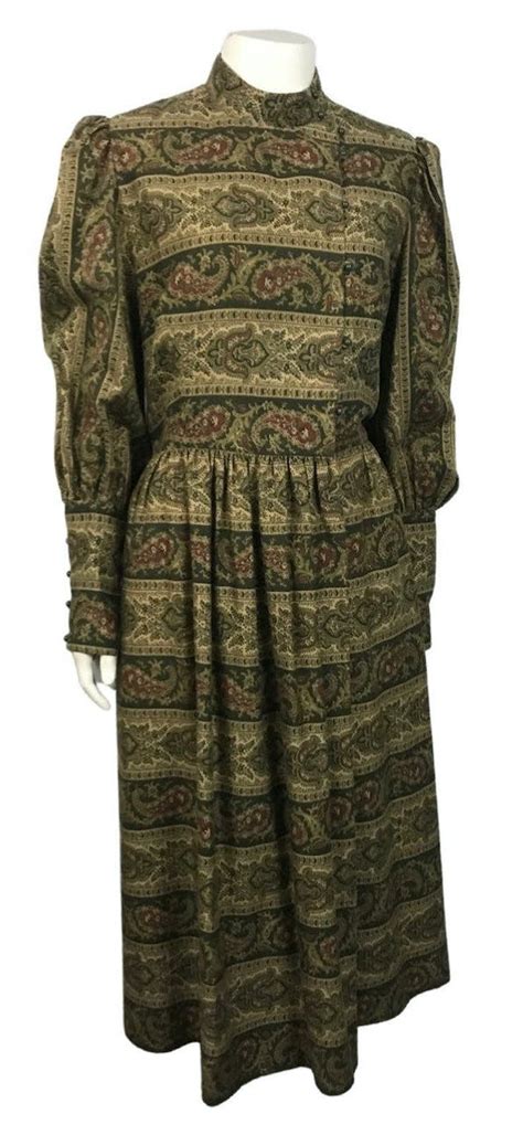 vintage 80 s green paisley asymmetric long sleeve dress by victor costa shop thrilling