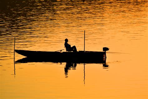 Free Picture Boat Calm Fisherman Relaxation Silhouette Sunset