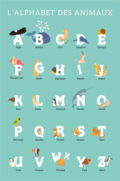 ‘alphabet Of Animals French By Kidz Collection As A Print Or Poster